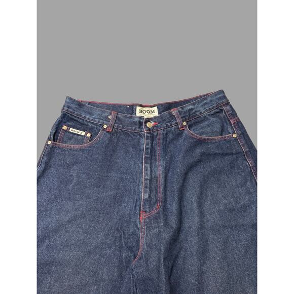 Y2K Boom X Red Outlined Hip Hop Jean Shorts Size 38 - Picture 3 of 12